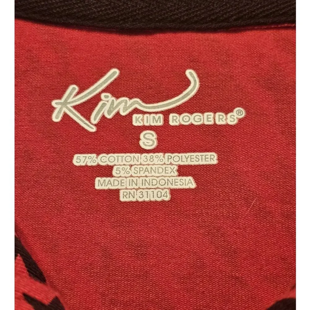 Kim Rogers Womens Red Houndstooth Stretch Jersey Zip Jacket Size Small